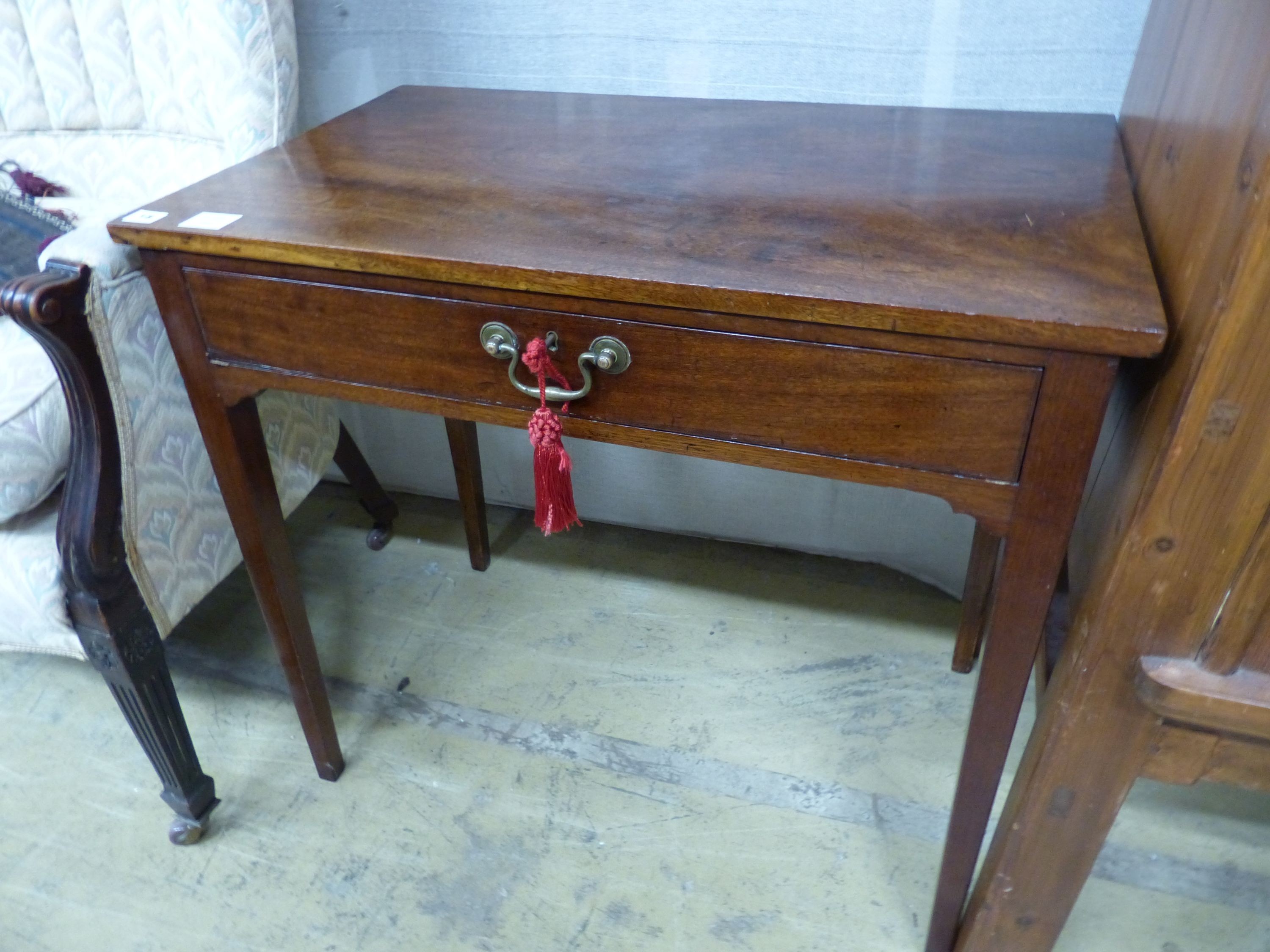 A George III rectangular mahogany side table, W.80cm D.49cm H.72cm